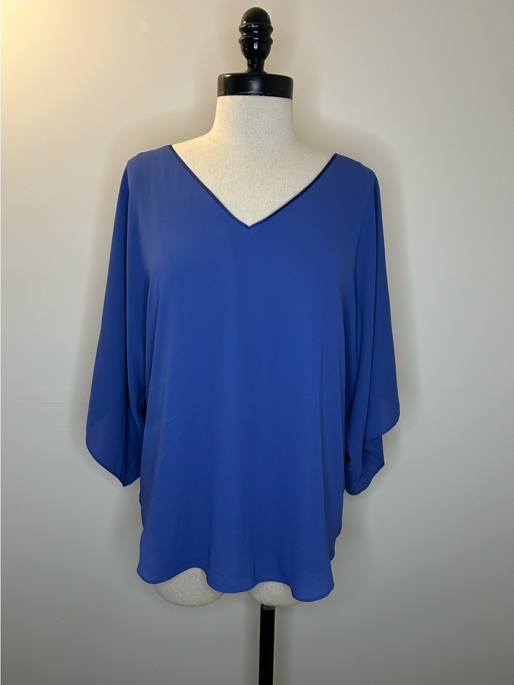 White House Black Market Royal Blue V-Neck Dolman Blouse Tie Back Womens M